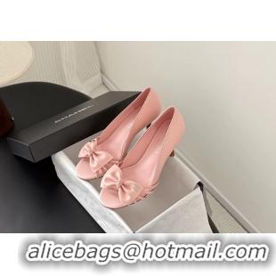 Low Price Chanel CC Bowknot Pink Leather Heeled Sandals Pumps 6051901