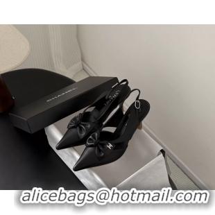 Durable Chanel CC Bowknot Black Leather Slingback Pumps 6051901