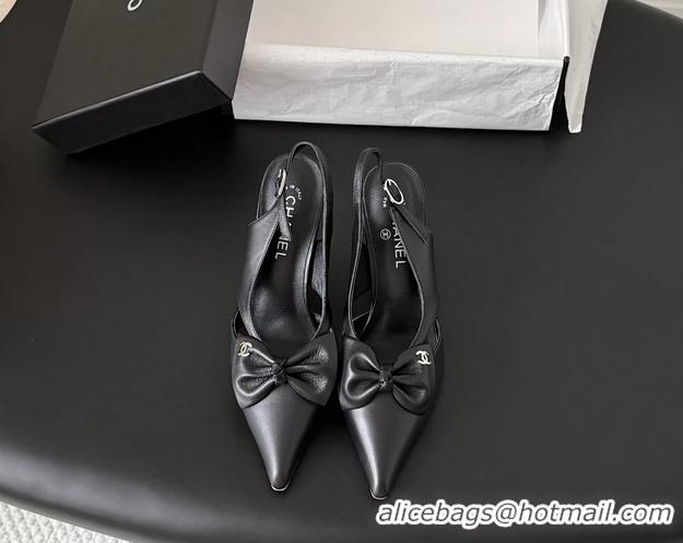 Durable Chanel CC Bowknot Black Leather Slingback Pumps 6051901