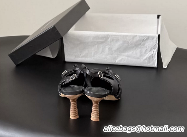 Durable Chanel CC Bowknot Black Leather Slingback Pumps 6051901