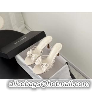 Modern Chanel CC Bowknot White Leather Heeled Slide Sandals 6051901