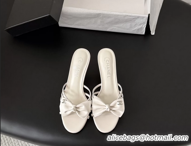 Modern Chanel CC Bowknot White Leather Heeled Slide Sandals 6051901