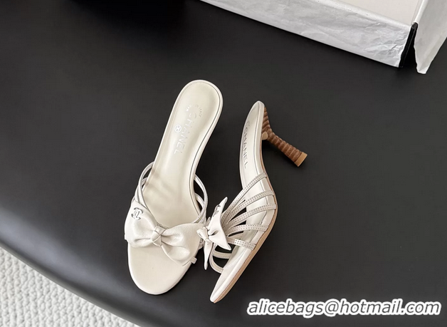 Modern Chanel CC Bowknot White Leather Heeled Slide Sandals 6051901