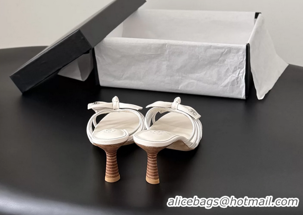 Modern Chanel CC Bowknot White Leather Heeled Slide Sandals 6051901