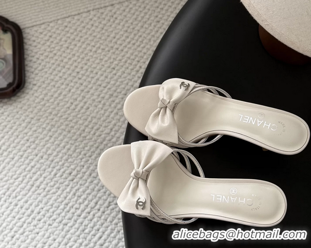 Modern Chanel CC Bowknot White Leather Heeled Slide Sandals 6051901