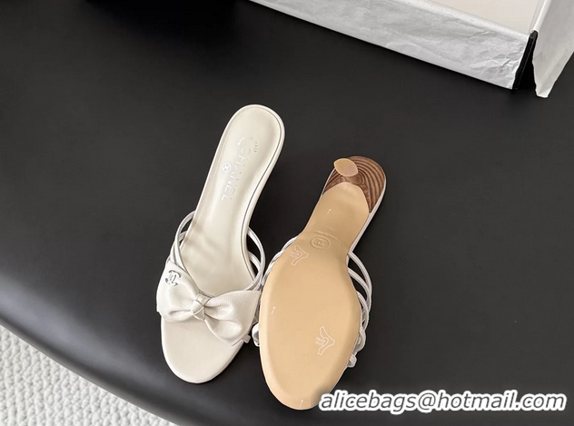 Modern Chanel CC Bowknot White Leather Heeled Slide Sandals 6051901