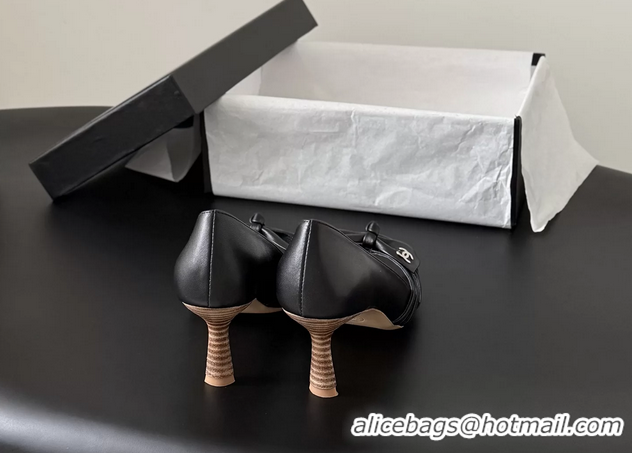 Trendy Design Chanel CC Bowknot Black Leather Heeled Sandals Pumps 6051903