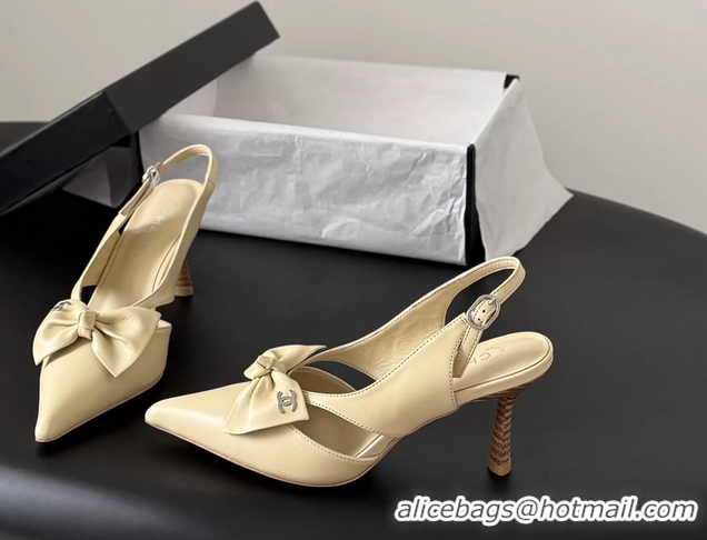 Stylish Chanel CC Bowknot Beige Leather Slingback Pumps 6051903