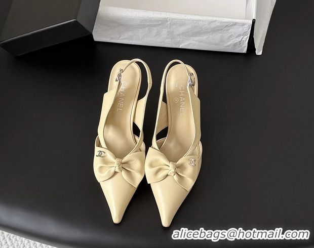 Stylish Chanel CC Bowknot Beige Leather Slingback Pumps 6051903