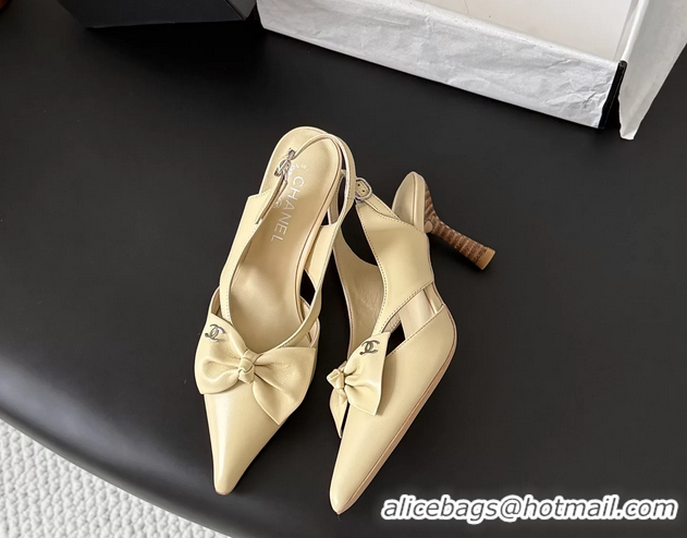 Stylish Chanel CC Bowknot Beige Leather Slingback Pumps 6051903