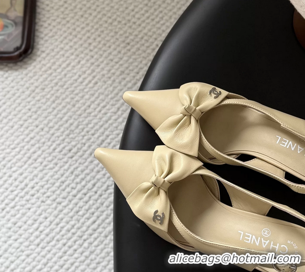 Stylish Chanel CC Bowknot Beige Leather Slingback Pumps 6051903