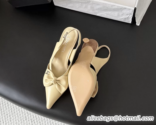 Stylish Chanel CC Bowknot Beige Leather Slingback Pumps 6051903