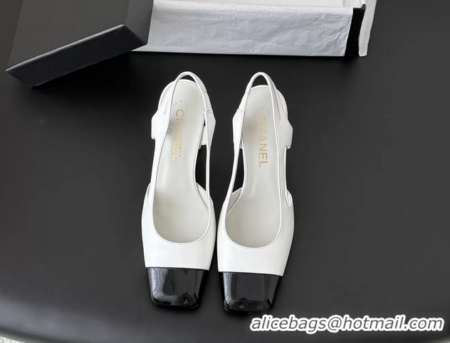 Top Grade Chanel White Calfskin Leather Slingback Pumps 6051904