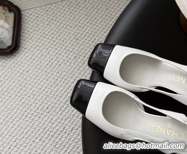 Top Grade Chanel White Calfskin Leather Slingback Pumps 6051904