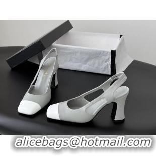 Good Quality Chanel Gray Calfskin Leather Slingback Pumps 6051905