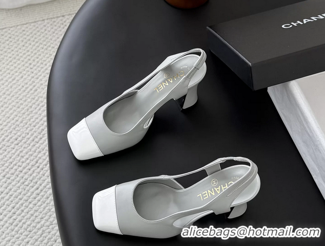 Good Quality Chanel Gray Calfskin Leather Slingback Pumps 6051905