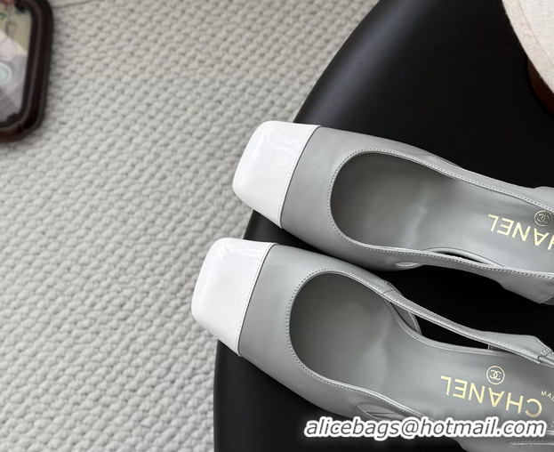 Good Quality Chanel Gray Calfskin Leather Slingback Pumps 6051905
