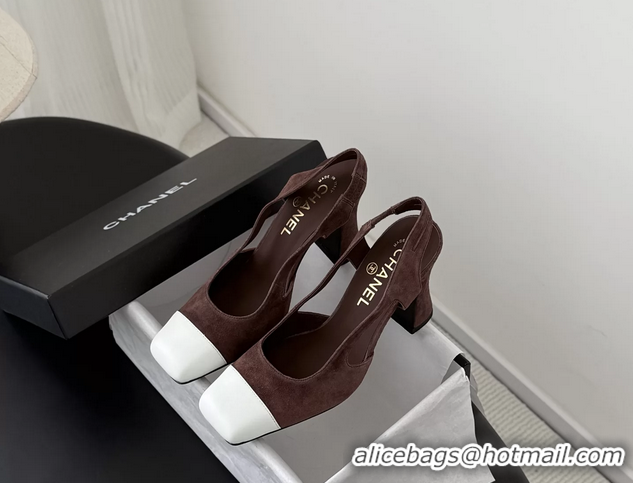 Grade Quality Chanel Burgundy Suede Leather Slingback Pumps 6051905