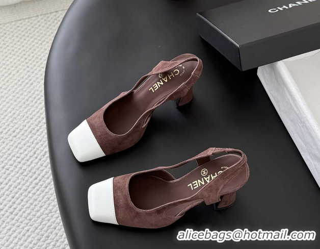 Grade Quality Chanel Burgundy Suede Leather Slingback Pumps 6051905