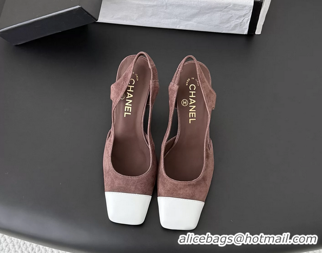 Grade Quality Chanel Burgundy Suede Leather Slingback Pumps 6051905