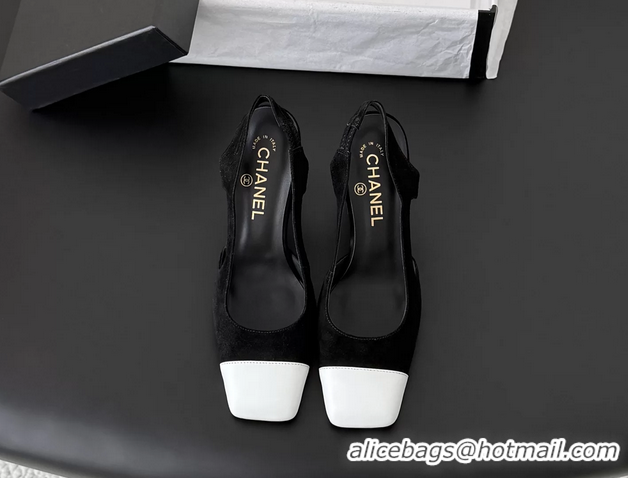 Best Product Chanel Black Suede Leather Slingback Pumps 6051905