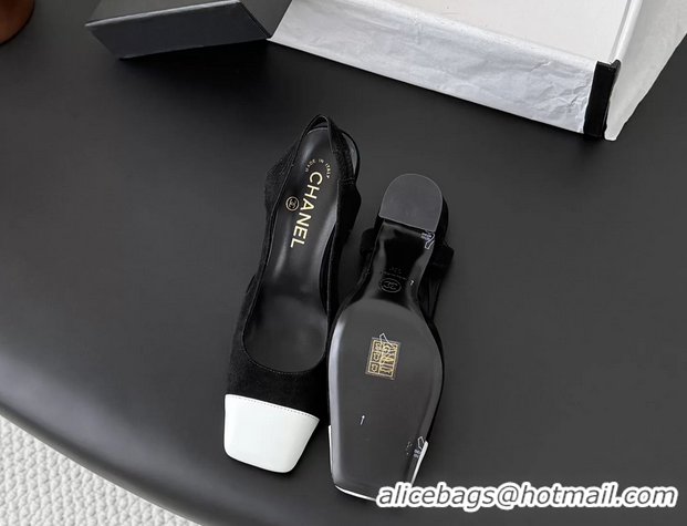 Best Product Chanel Black Suede Leather Slingback Pumps 6051905