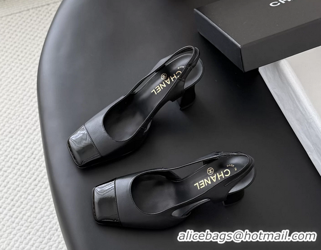 Fashion Chanel Black Calfskin Leather Slingback Pumps 6051905