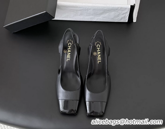 Fashion Chanel Black Calfskin Leather Slingback Pumps 6051905