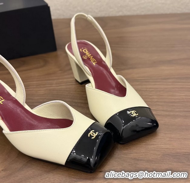 Fashion Chanel CC Light Beige Leather Slingback Pumps 60MM 6051907