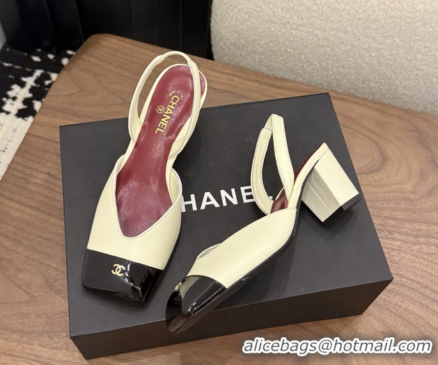 Fashion Chanel CC Light Beige Leather Slingback Pumps 60MM 6051907