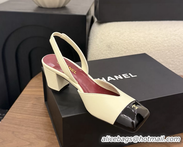 Fashion Chanel CC Light Beige Leather Slingback Pumps 60MM 6051907