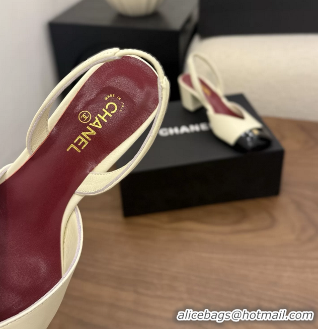 Fashion Chanel CC Light Beige Leather Slingback Pumps 60MM 6051907