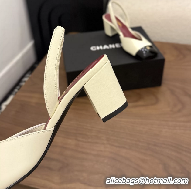 Fashion Chanel CC Light Beige Leather Slingback Pumps 60MM 6051907