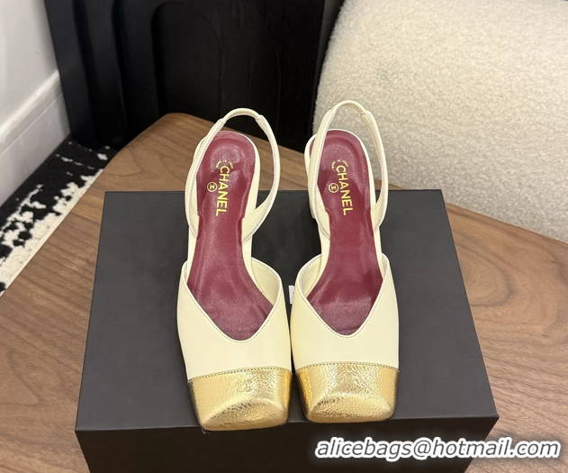 Purchase Chanel CC Cream Leather Slingback Pumps 60MM 6051907