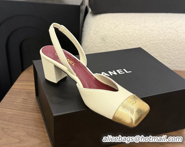 Purchase Chanel CC Cream Leather Slingback Pumps 60MM 6051907