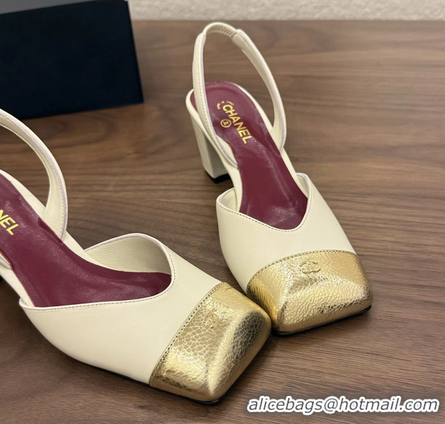 Purchase Chanel CC Cream Leather Slingback Pumps 60MM 6051907