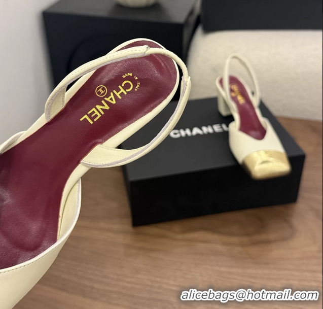 Purchase Chanel CC Cream Leather Slingback Pumps 60MM 6051907
