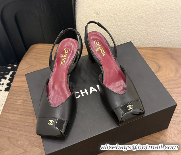 Good Looking Chanel CC Black Leather Slingback Pumps 60MM 6051907