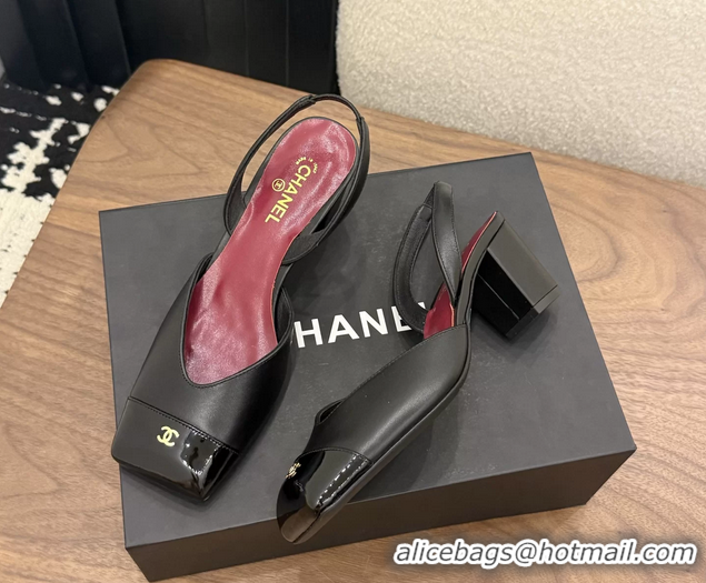Good Looking Chanel CC Black Leather Slingback Pumps 60MM 6051907