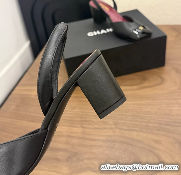 Good Looking Chanel CC Black Leather Slingback Pumps 60MM 6051907