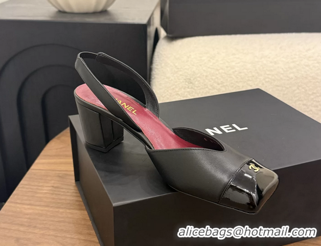 Good Looking Chanel CC Black Leather Slingback Pumps 60MM 6051907