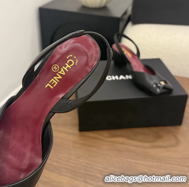Good Looking Chanel CC Black Leather Slingback Pumps 60MM 6051907