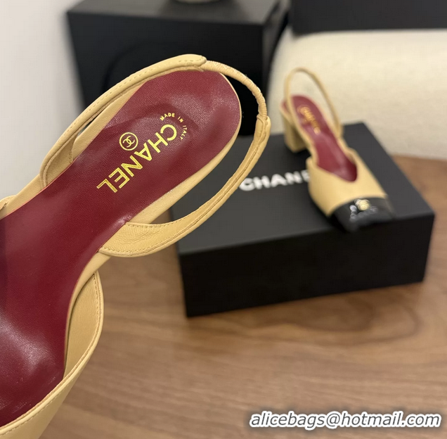 Inexpensive Chanel CC Beige Leather Slingback Pumps 60MM 6051907