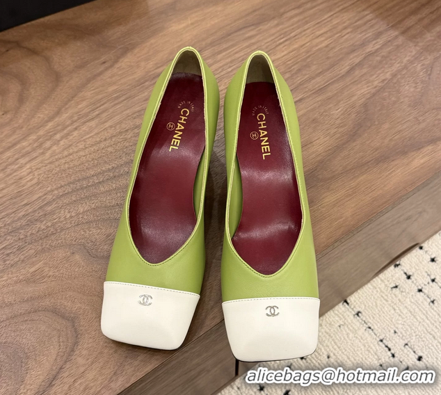 Big Discount Chanel CC Green Calfskin Leather Pumps 65MM 6051908