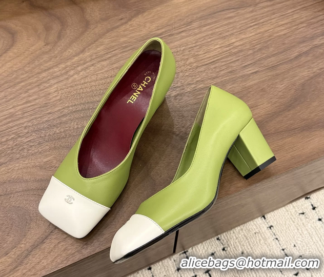 Big Discount Chanel CC Green Calfskin Leather Pumps 65MM 6051908