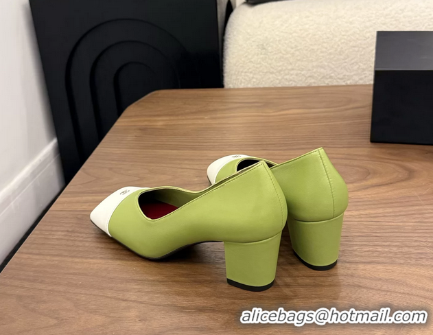 Big Discount Chanel CC Green Calfskin Leather Pumps 65MM 6051908