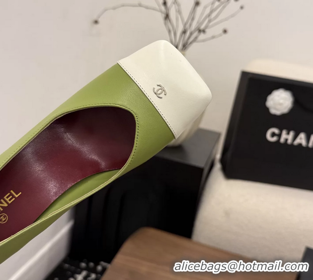 Big Discount Chanel CC Green Calfskin Leather Pumps 65MM 6051908