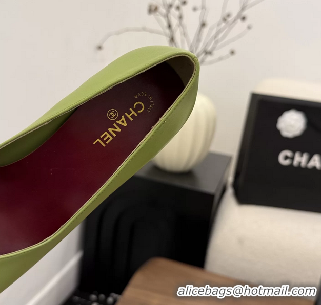 Big Discount Chanel CC Green Calfskin Leather Pumps 65MM 6051908