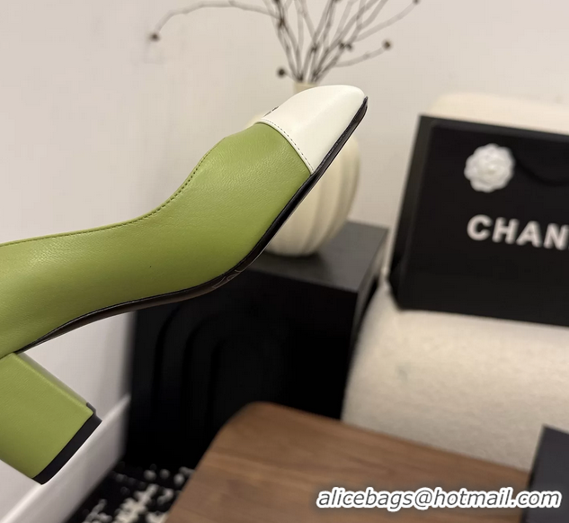 Big Discount Chanel CC Green Calfskin Leather Pumps 65MM 6051908