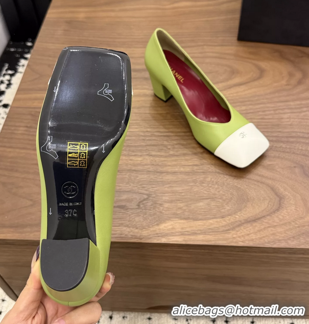 Big Discount Chanel CC Green Calfskin Leather Pumps 65MM 6051908